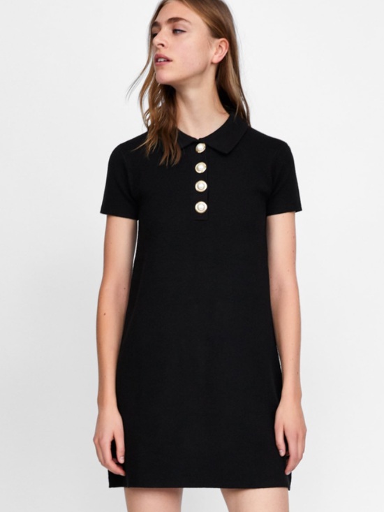 Zara Dresses & Skirts - Zara Black Polo Dress with Gold Buttons EUC